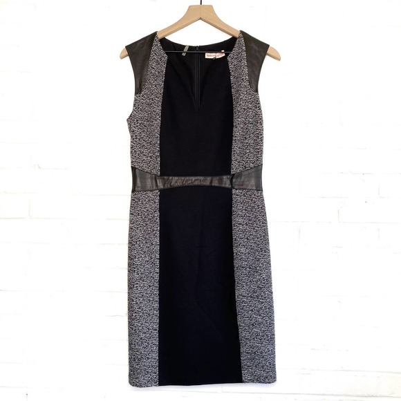 Rebecca Taylor Dresses & Skirts - Rebecca Taylor Tweed Twill Leather Sheath Dress